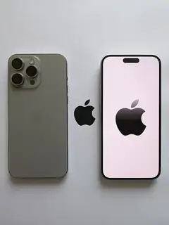 iPhone 15 Pro Max, Natürel Titanyum, önden ve arkadan