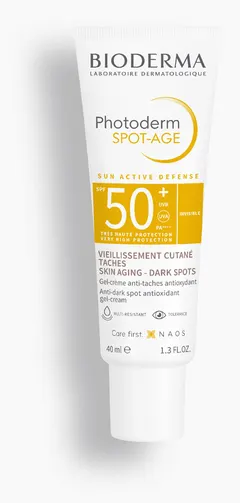 Bioderma Photoderm Spot-Age SPF50+, önden, gölgeli stüdyo çekimi