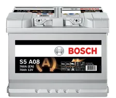 Bosch S5 A AGM Akü (S5 A08), önden (gümüş-siyah)