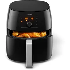 Philips Premium Airfryer XXL HD9650/90, önden, sepet açık (tavuk) (Siyah)