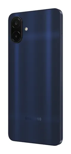 Samsung Galaxy A08, arkadan üç çeyrek (Lacivert)