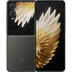 TECNO PHANTOM V Flip2 5G, kapakları açık, arka kapak ve ön ekran (Gri)